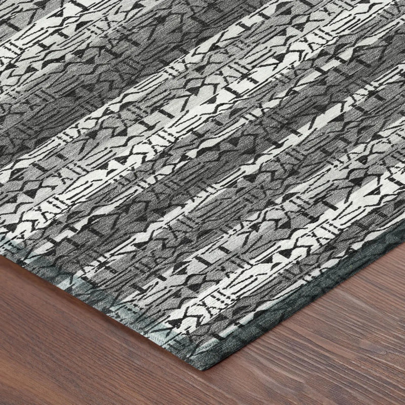9' X 12' Gray And Graphite Striped Washable Indoor Outdoor Area Rug Homeroots Outdoor