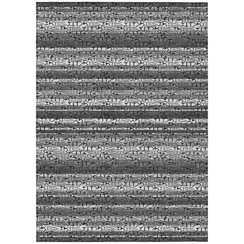 9' X 12' Gray And Graphite Striped Washable Indoor Outdoor Area Rug Homeroots Outdoor