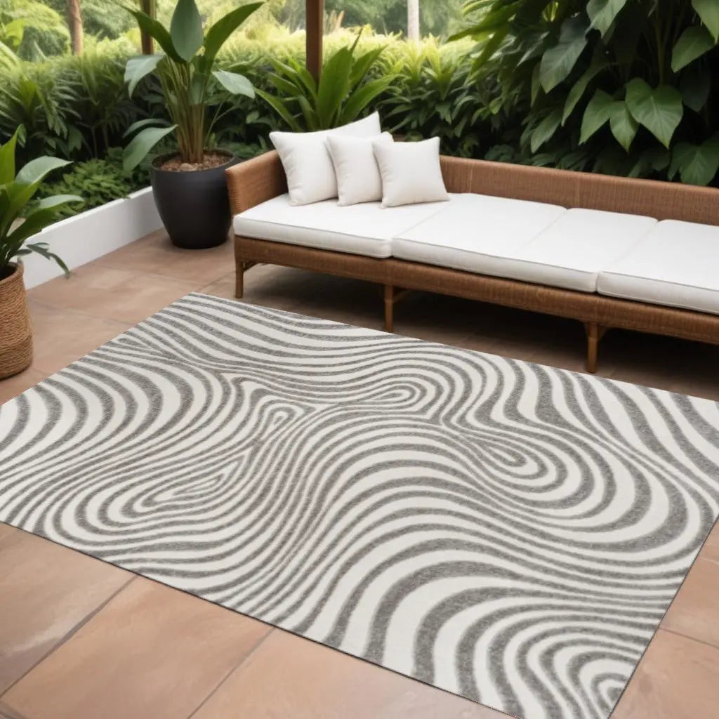 9' X 12' Gray And Ivory Abstract Indoor Outdoor Area Rug Homeroots Outdoor