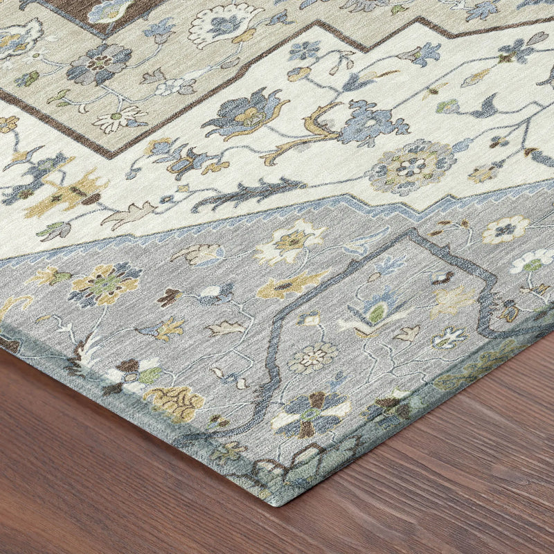 9' X 12' Gray And Ivory Floral Medallion Washable Indoor Outdoor Area Rug Homeroots Outdoor