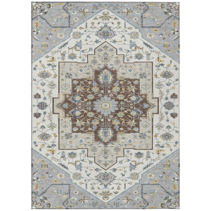 9' X 12' Gray And Ivory Floral Medallion Washable Indoor Outdoor Area Rug Homeroots Outdoor