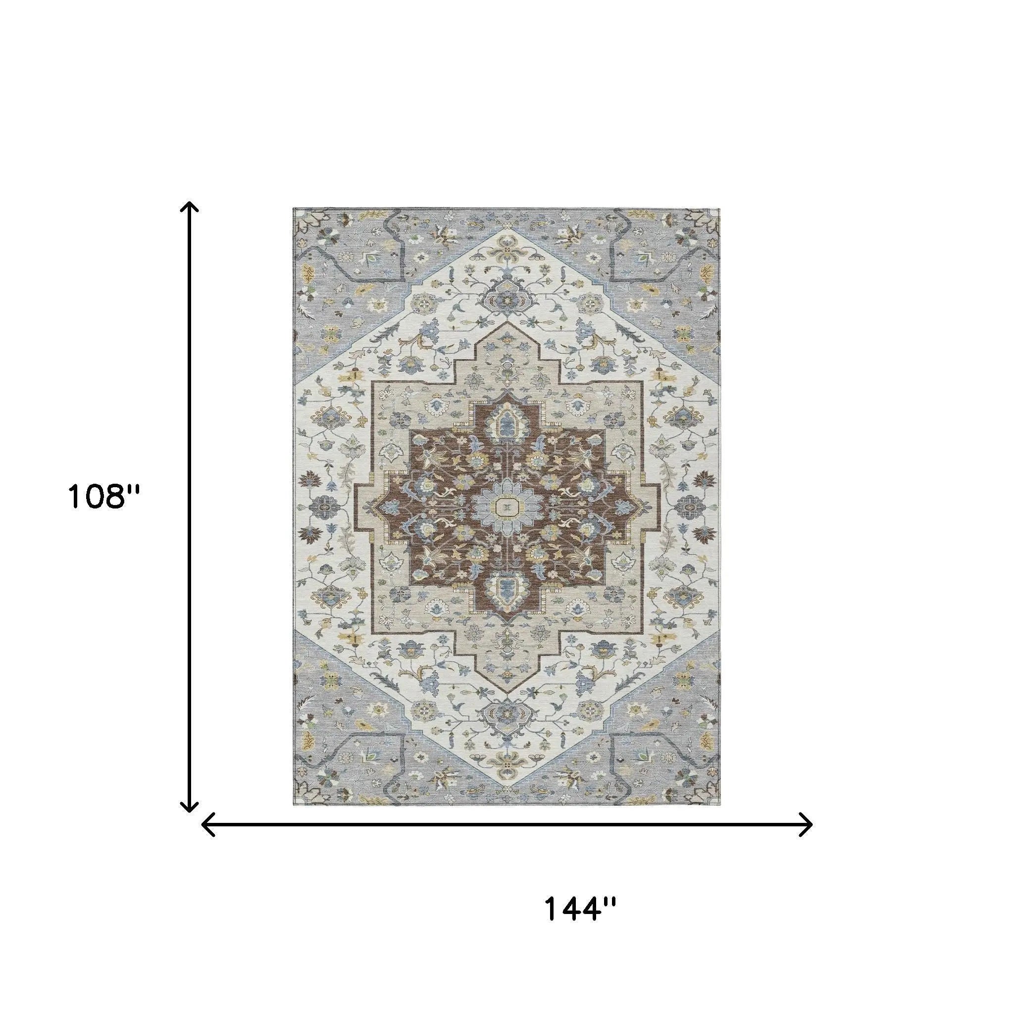 9' X 12' Gray And Ivory Floral Medallion Washable Indoor Outdoor Area Rug Homeroots Outdoor