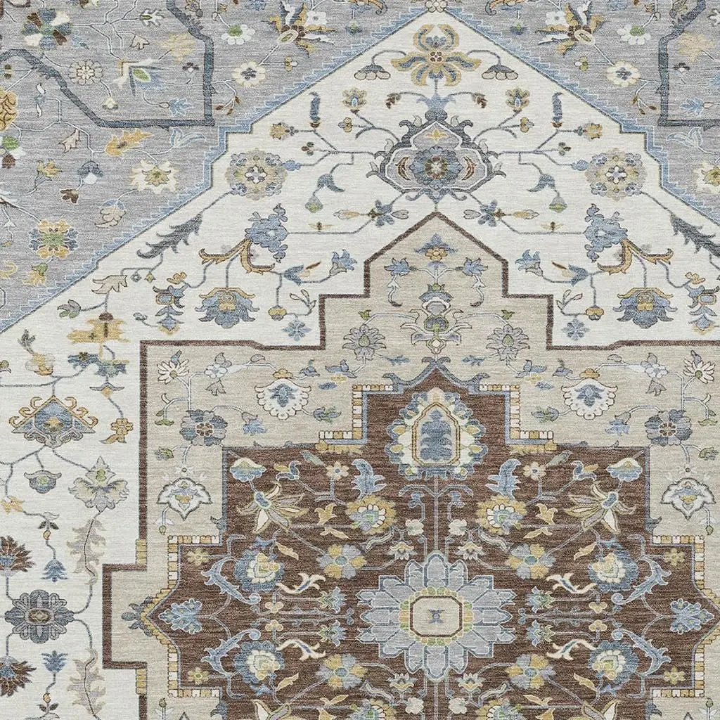 9' X 12' Gray And Ivory Floral Medallion Washable Indoor Outdoor Area Rug Homeroots Outdoor