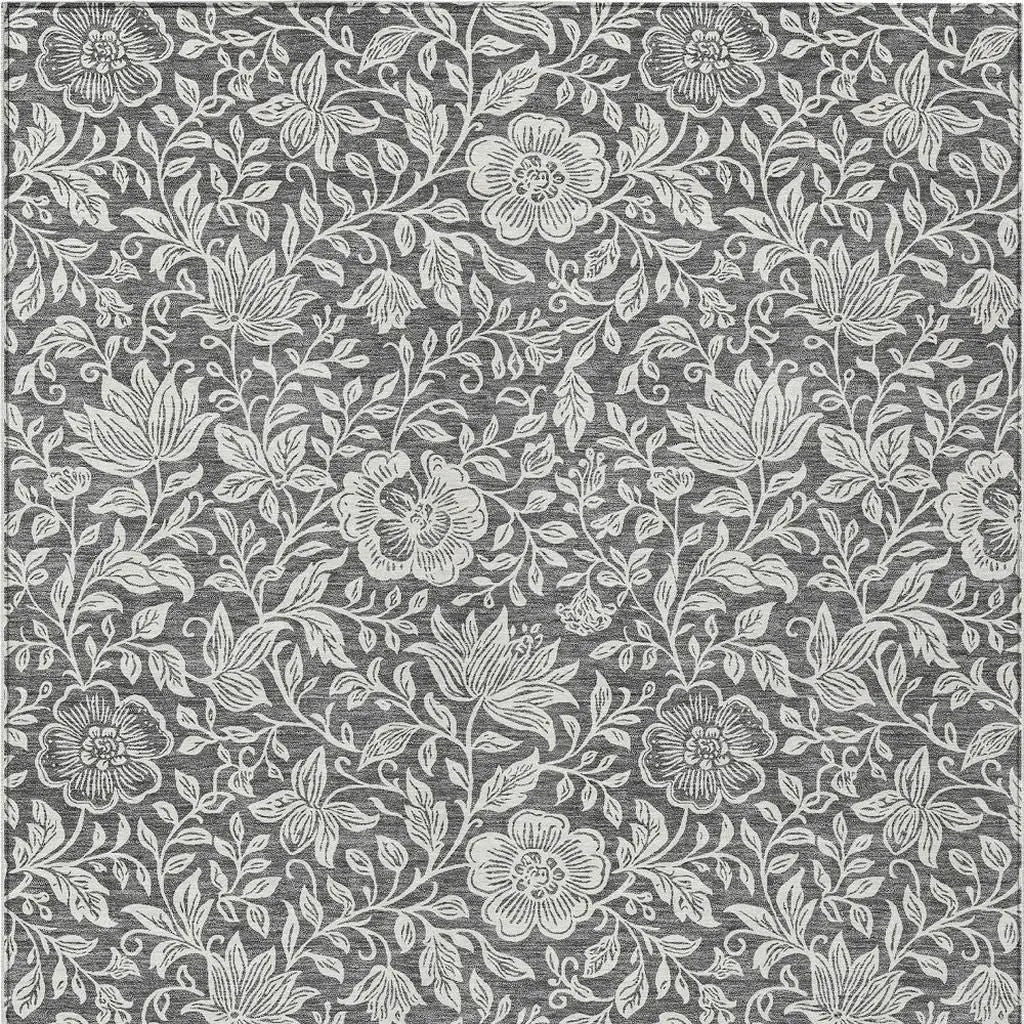 9' X 12' Gray And Ivory Floral Washable Indoor Outdoor Area Rug Homeroots Outdoor