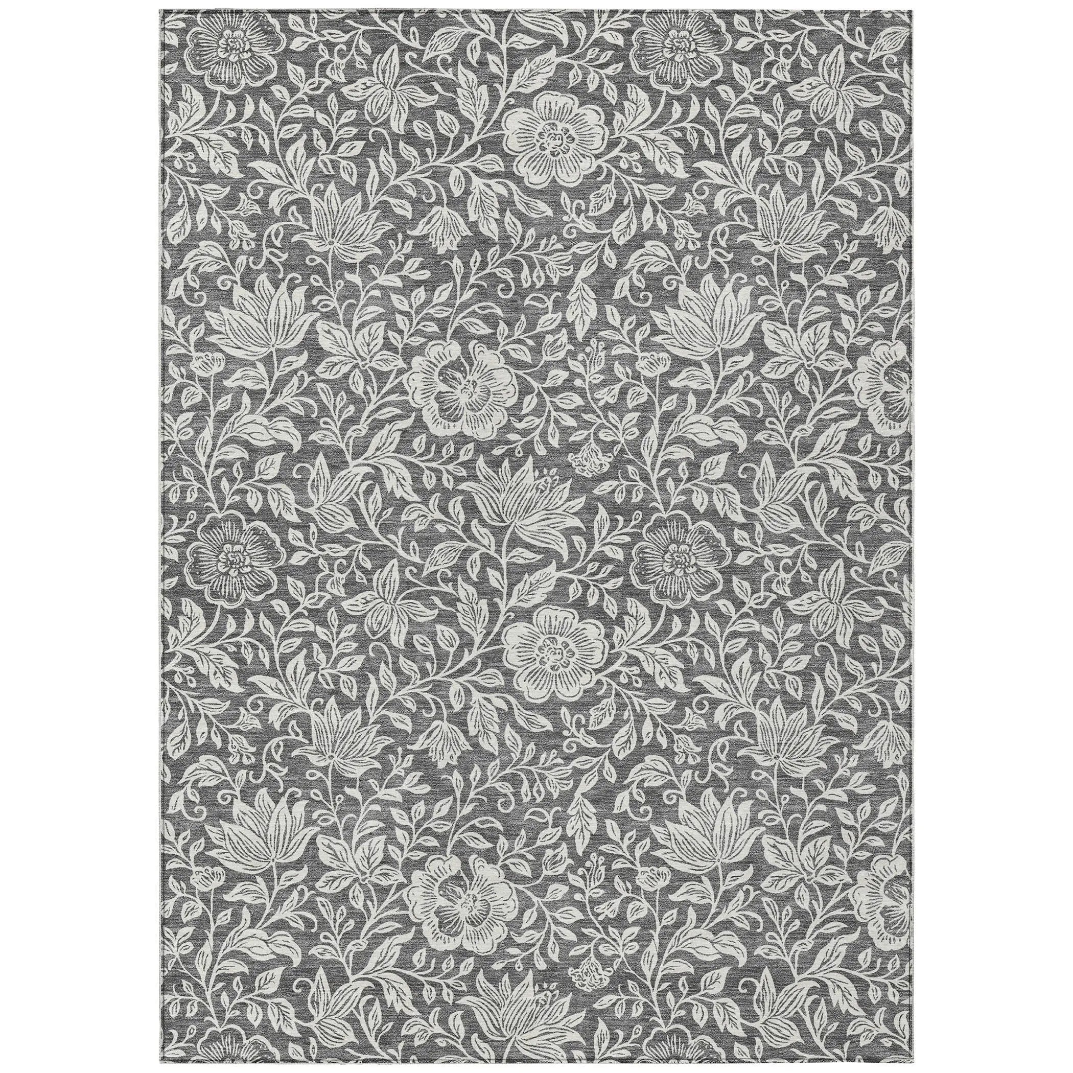 9' X 12' Gray And Ivory Floral Washable Indoor Outdoor Area Rug Homeroots Outdoor