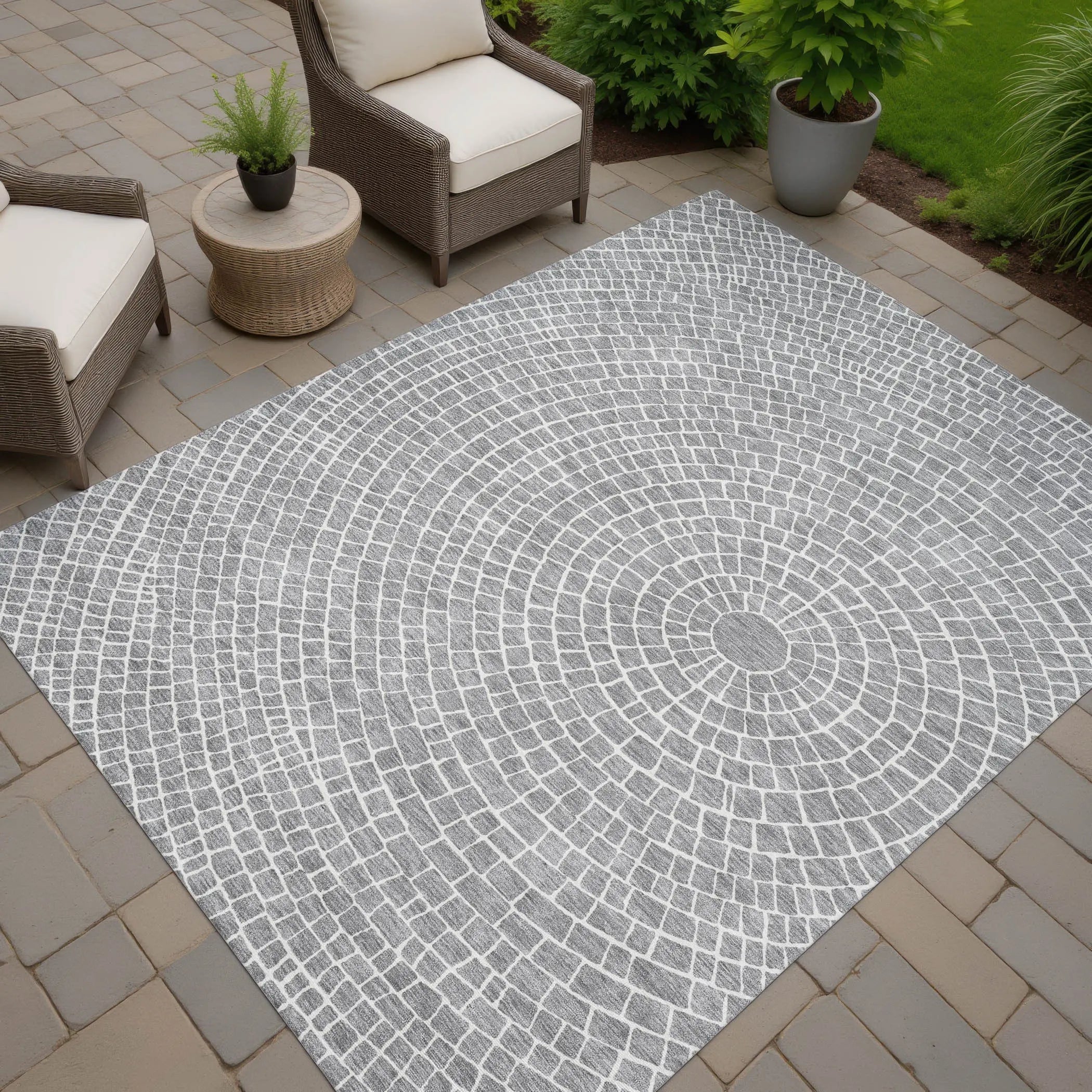 9' X 12' Gray And Ivory Geometric Washable Indoor Outdoor Area Rug Homeroots Outdoor