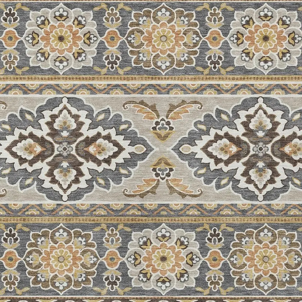9' X 12' Gray And Ivory Tribal Washable Indoor Outdoor Area Rug Homeroots Outdoor