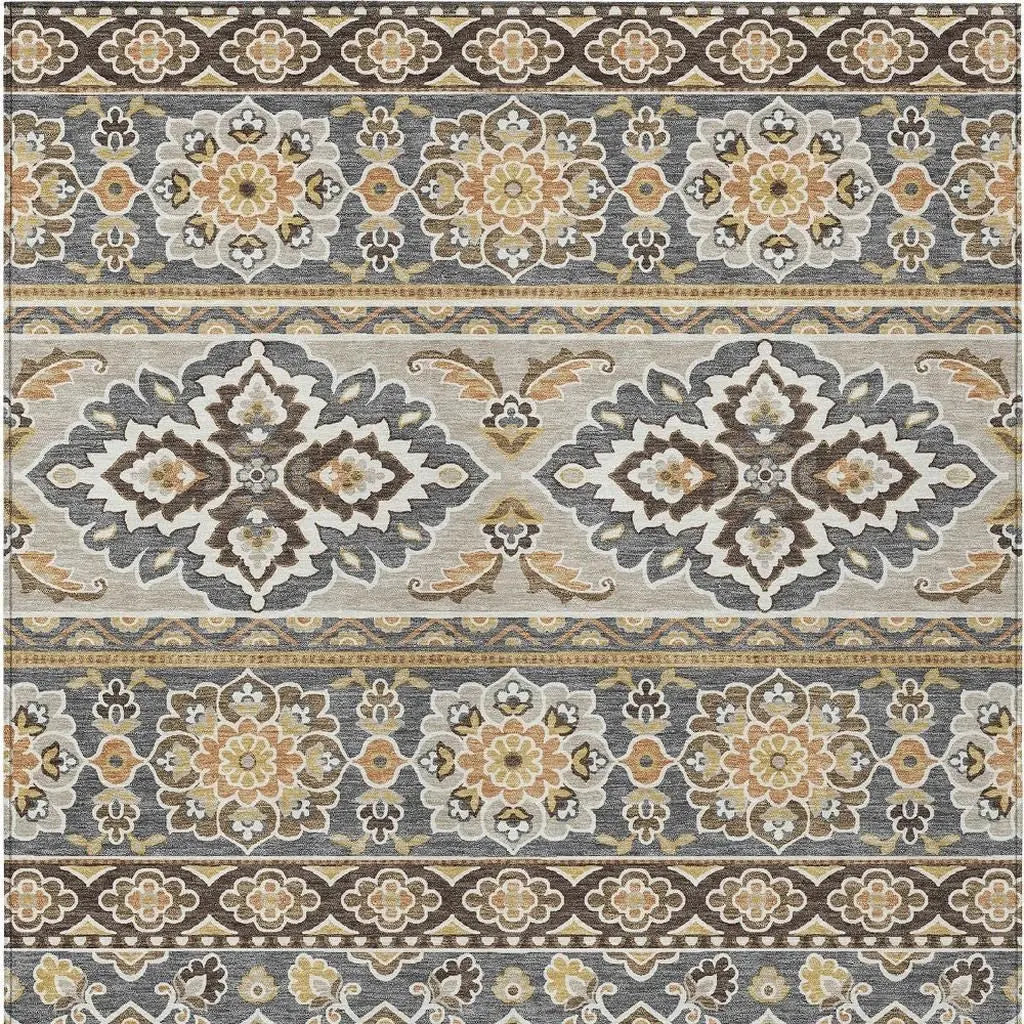 9' X 12' Gray And Ivory Tribal Washable Indoor Outdoor Area Rug Homeroots Outdoor