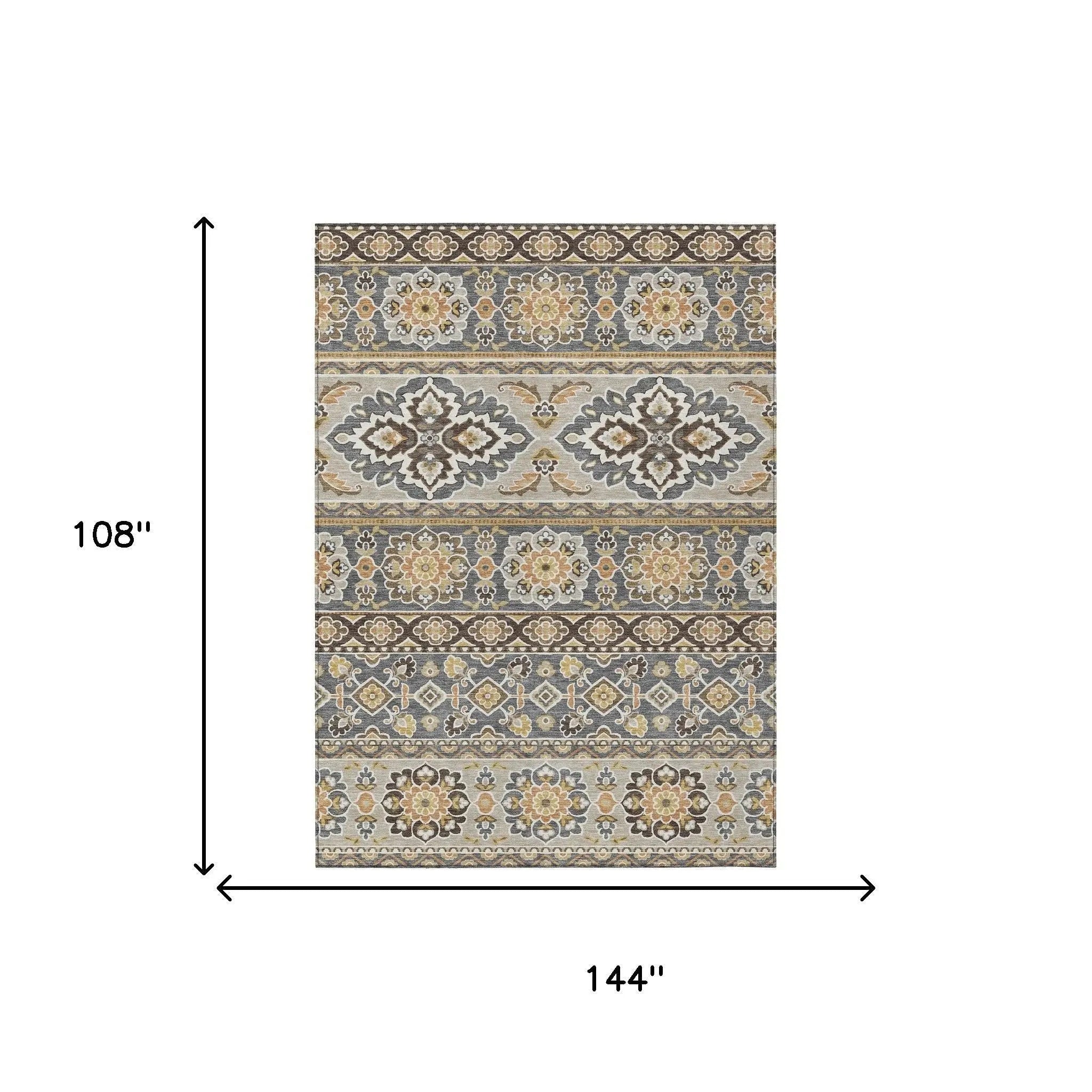 9' X 12' Gray And Ivory Tribal Washable Indoor Outdoor Area Rug Homeroots Outdoor