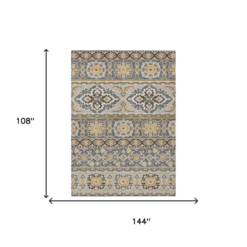9' X 12' Gray And Ivory Tribal Washable Indoor Outdoor Area Rug Homeroots Outdoor