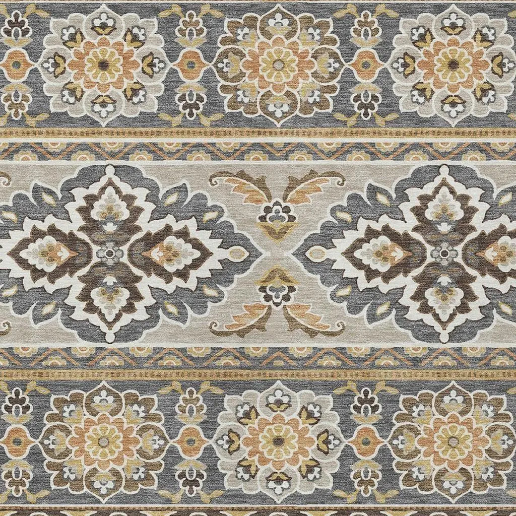 9' X 12' Gray And Ivory Tribal Washable Indoor Outdoor Area Rug Homeroots Outdoor