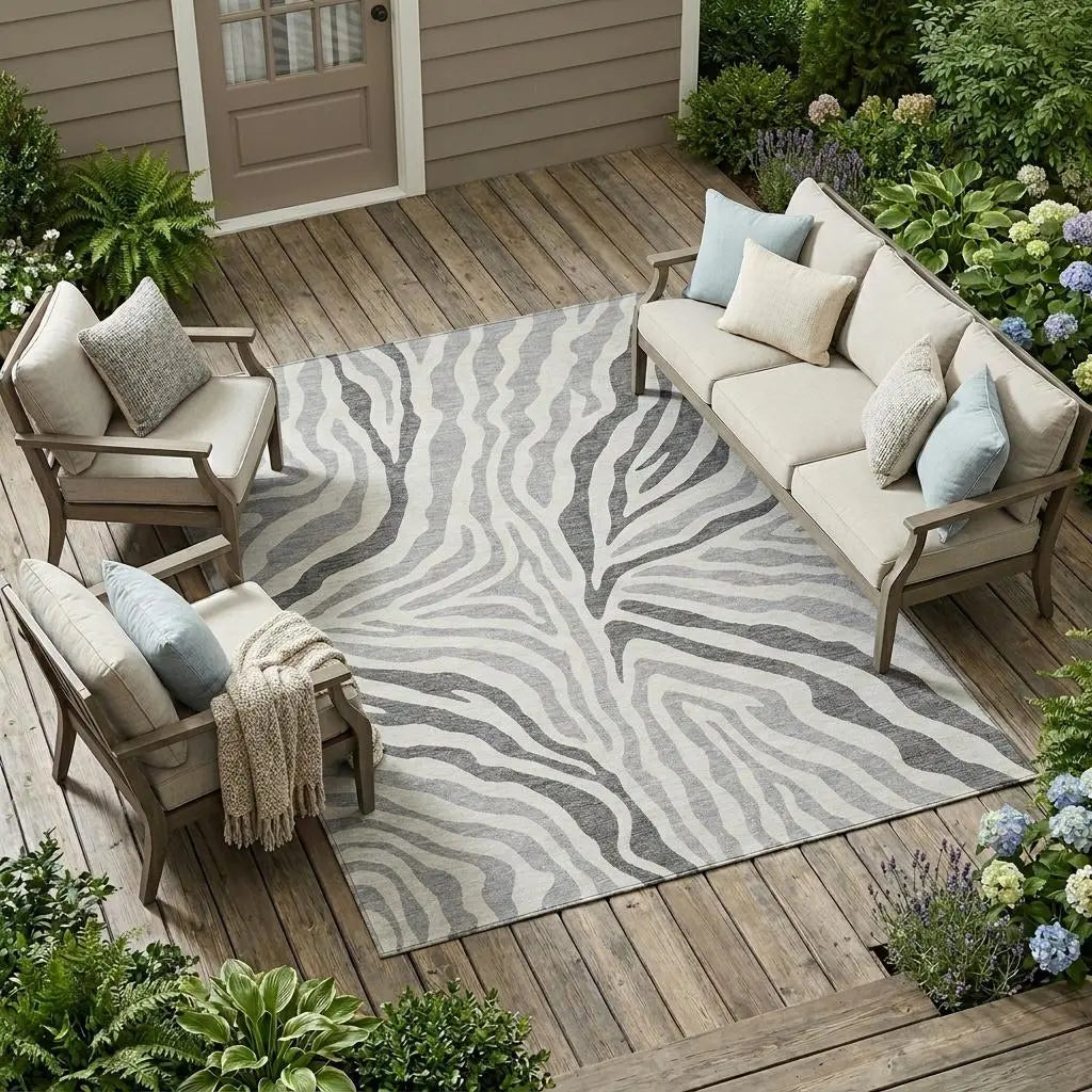 9' X 12' Gray And Ivory Zebra Print Washable Indoor Outdoor Area Rug Homeroots Outdoor