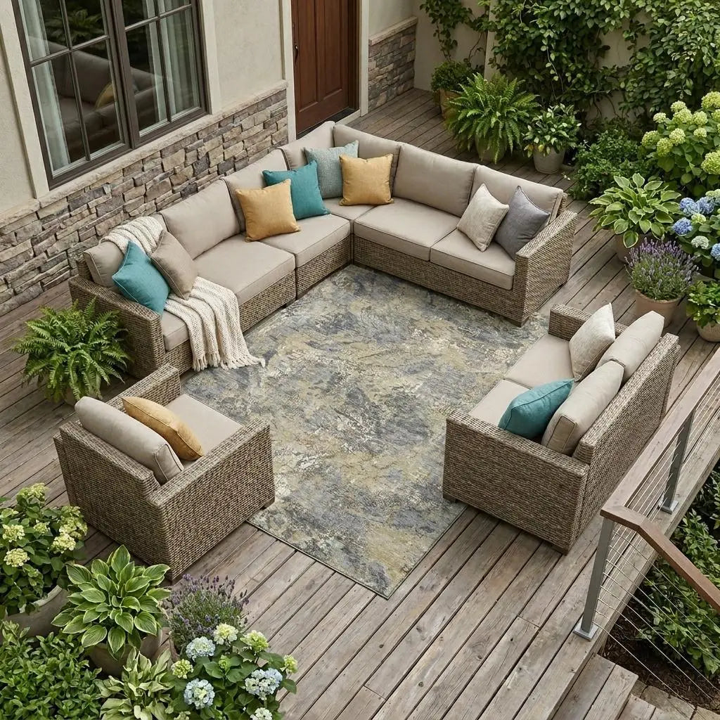 9' X 12' Gray And Khaki Abstract Washable Indoor Outdoor Area Rug Homeroots Outdoor