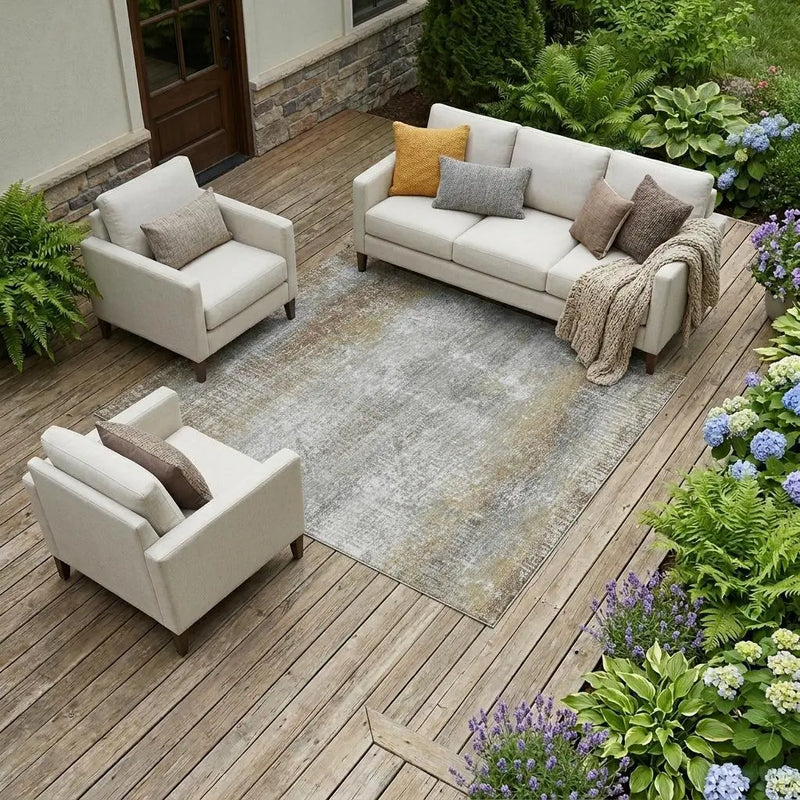 9' X 12' Gray And Khaki Abstract Washable Indoor Outdoor Area Rug Homeroots Outdoor