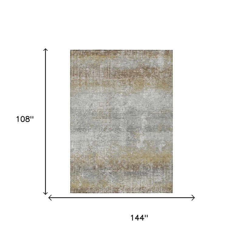 9' X 12' Gray And Khaki Abstract Washable Indoor Outdoor Area Rug Homeroots Outdoor