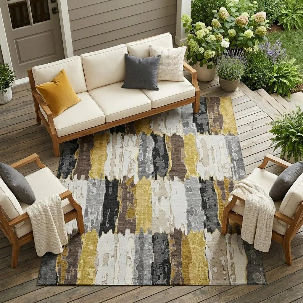 9' X 12' Gray And Linen Abstract Washable Indoor Outdoor Area Rug Homeroots Outdoor