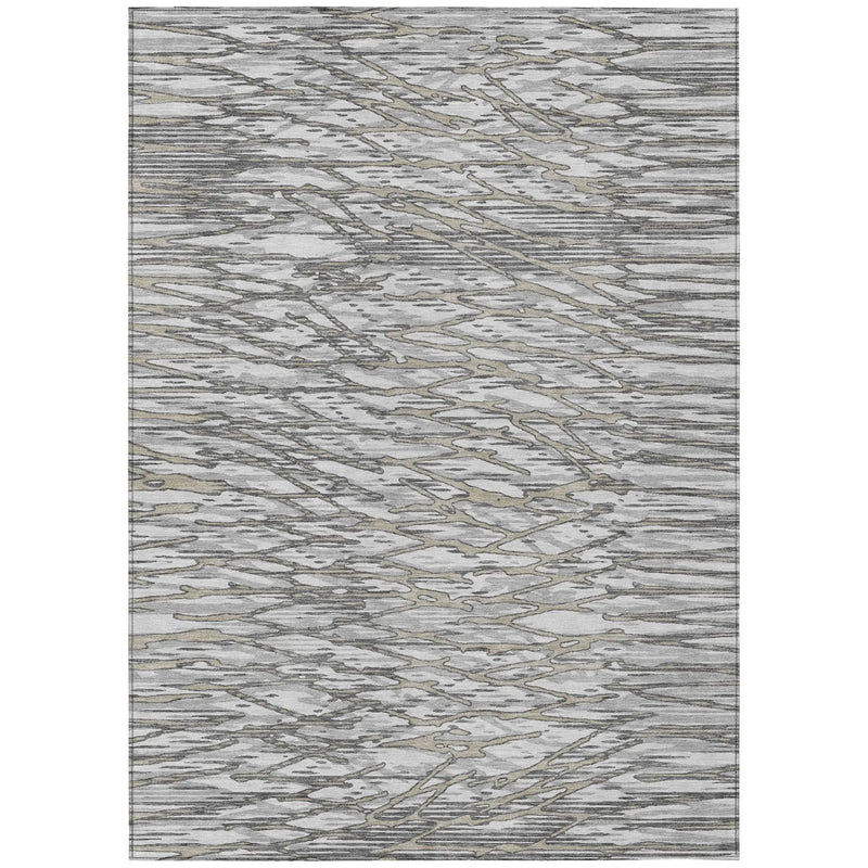 9' X 12' Gray And Pewter Abstract Washable Indoor Outdoor Area Rug Homeroots Outdoor