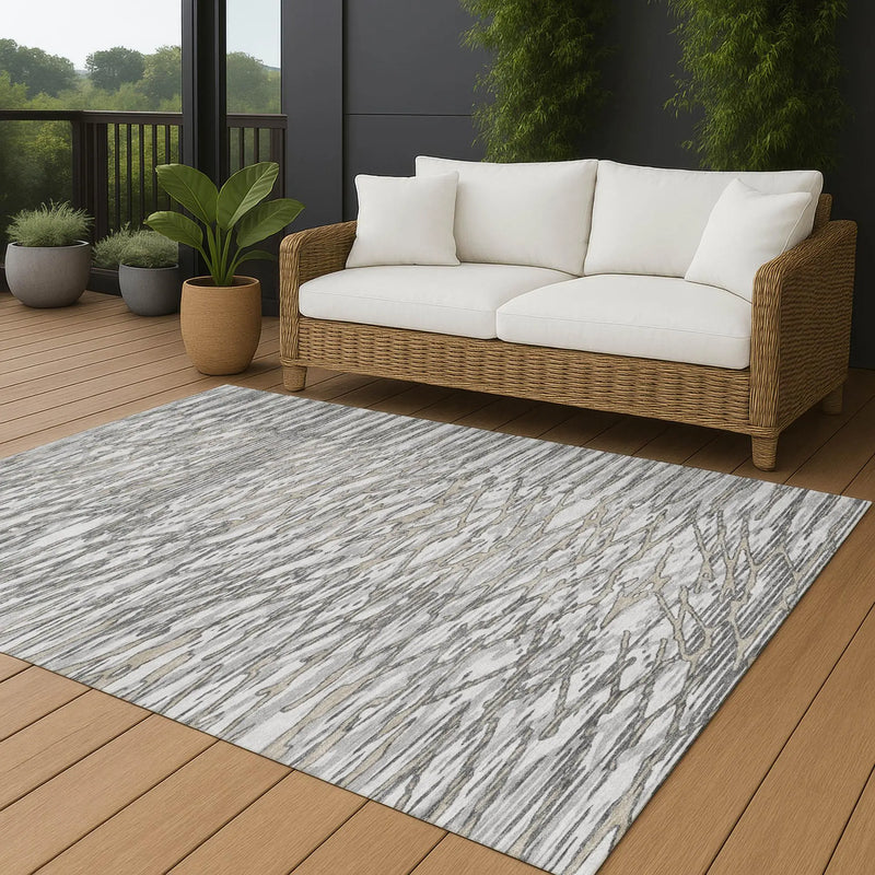 9' X 12' Gray And Pewter Abstract Washable Indoor Outdoor Area Rug Homeroots Outdoor