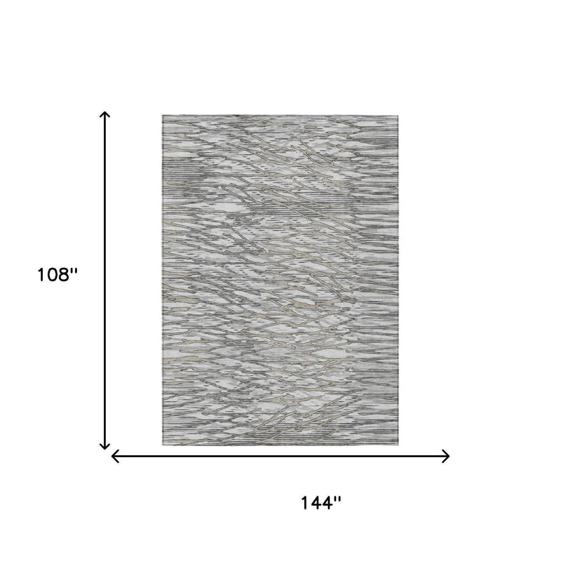 9' X 12' Gray And Pewter Abstract Washable Indoor Outdoor Area Rug Homeroots Outdoor
