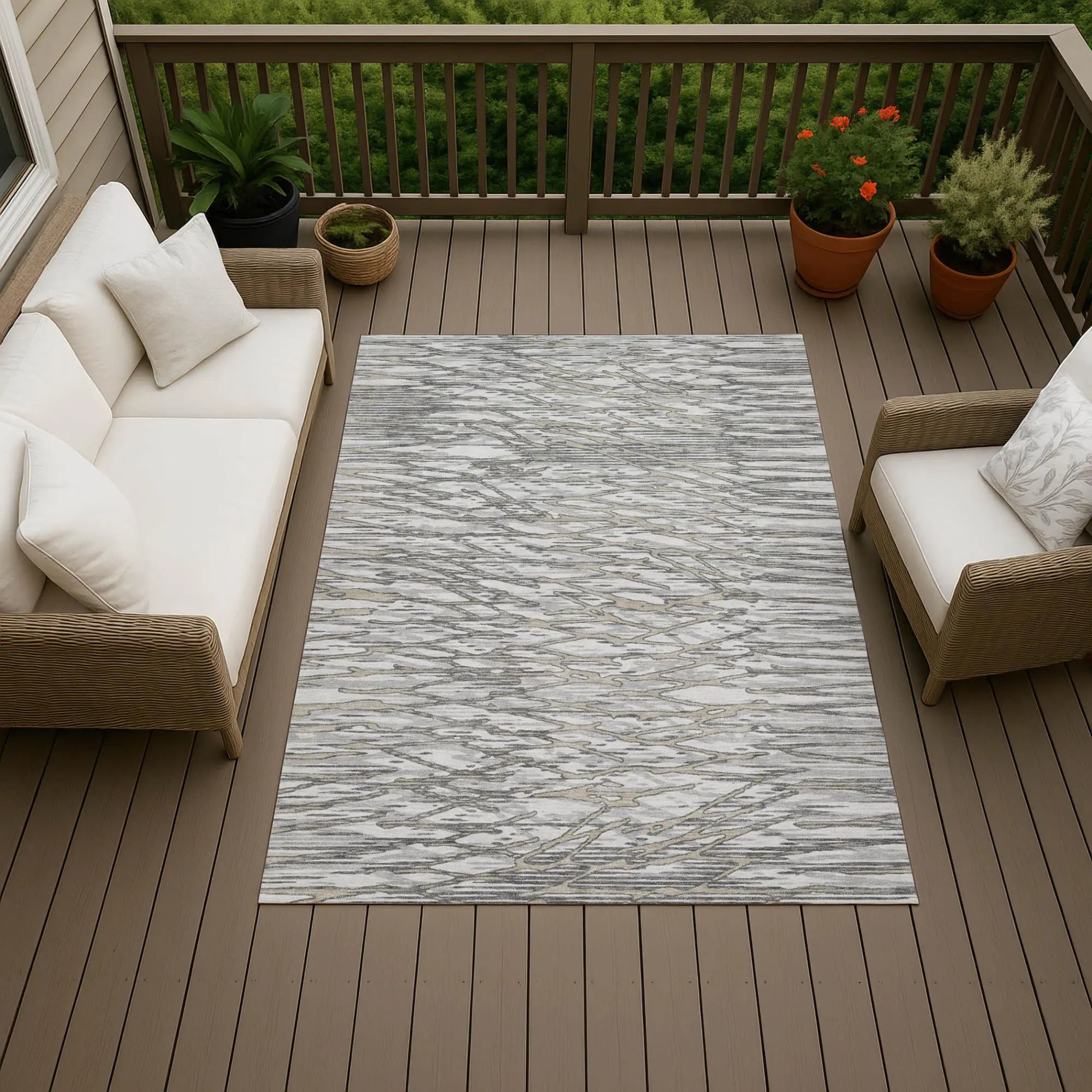 9' X 12' Gray And Pewter Abstract Washable Indoor Outdoor Area Rug Homeroots Outdoor