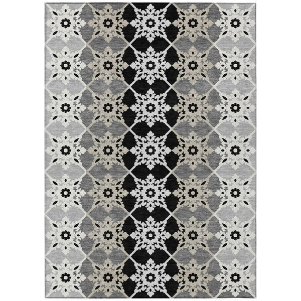 9' X 12' Gray And Pewter Floral Medallion Washable Indoor Outdoor Area Rug Homeroots Outdoor
