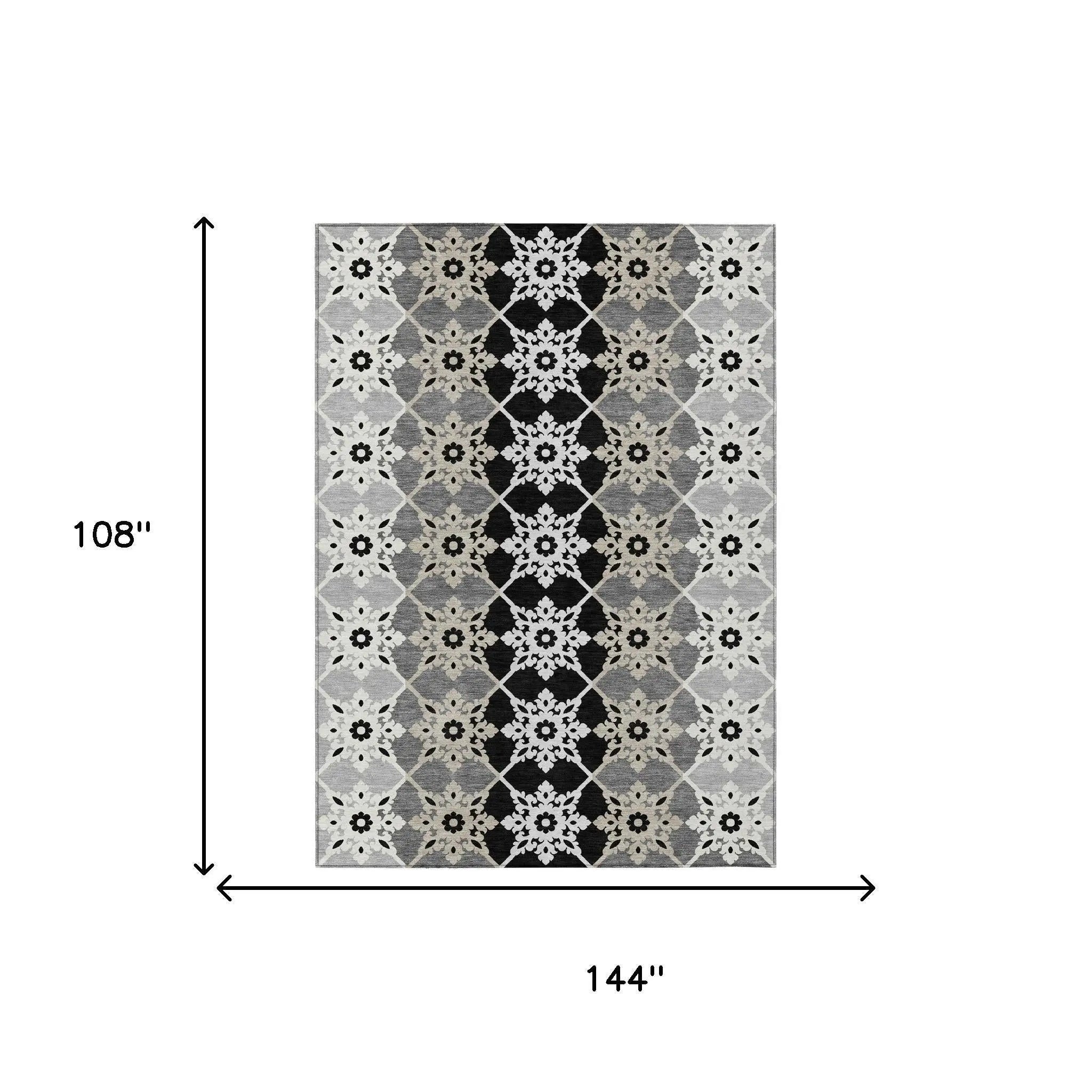 9' X 12' Gray And Pewter Floral Medallion Washable Indoor Outdoor Area Rug Homeroots Outdoor