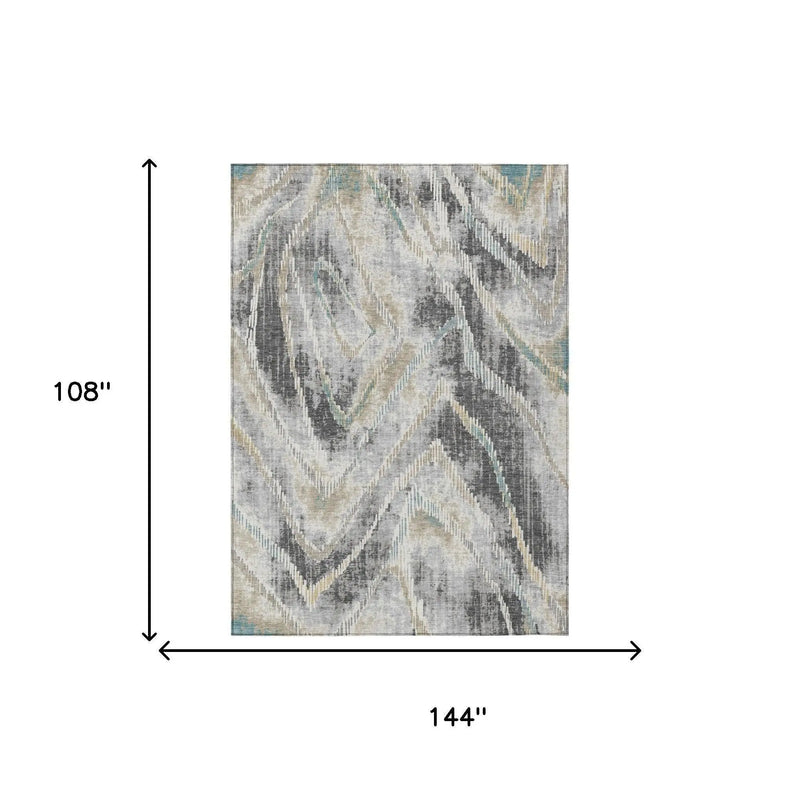 9' X 12' Gray And Silver Abstract Washable Indoor Outdoor Area Rug Homeroots Outdoor