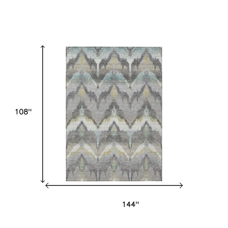 9' X 12' Gray And Silver Abstract Washable Indoor Outdoor Area Rug Homeroots Outdoor