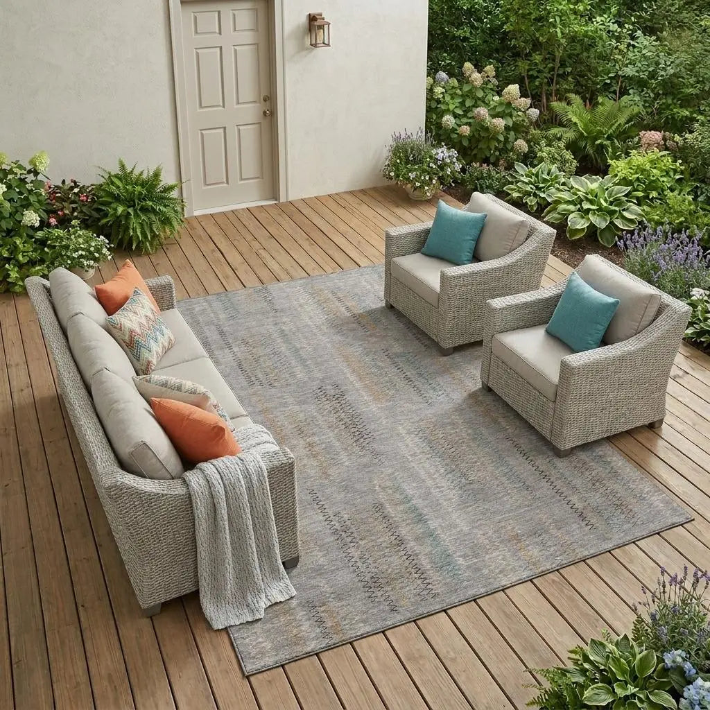 9' X 12' Gray And Silver Abstract Washable Indoor Outdoor Area Rug Homeroots Outdoor