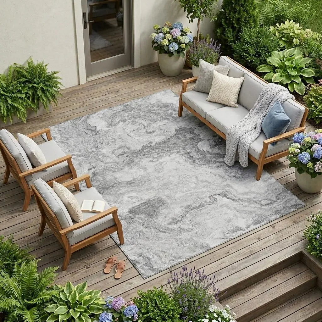 9' X 12' Gray And Silver Abstract Washable Indoor Outdoor Area Rug Homeroots Outdoor