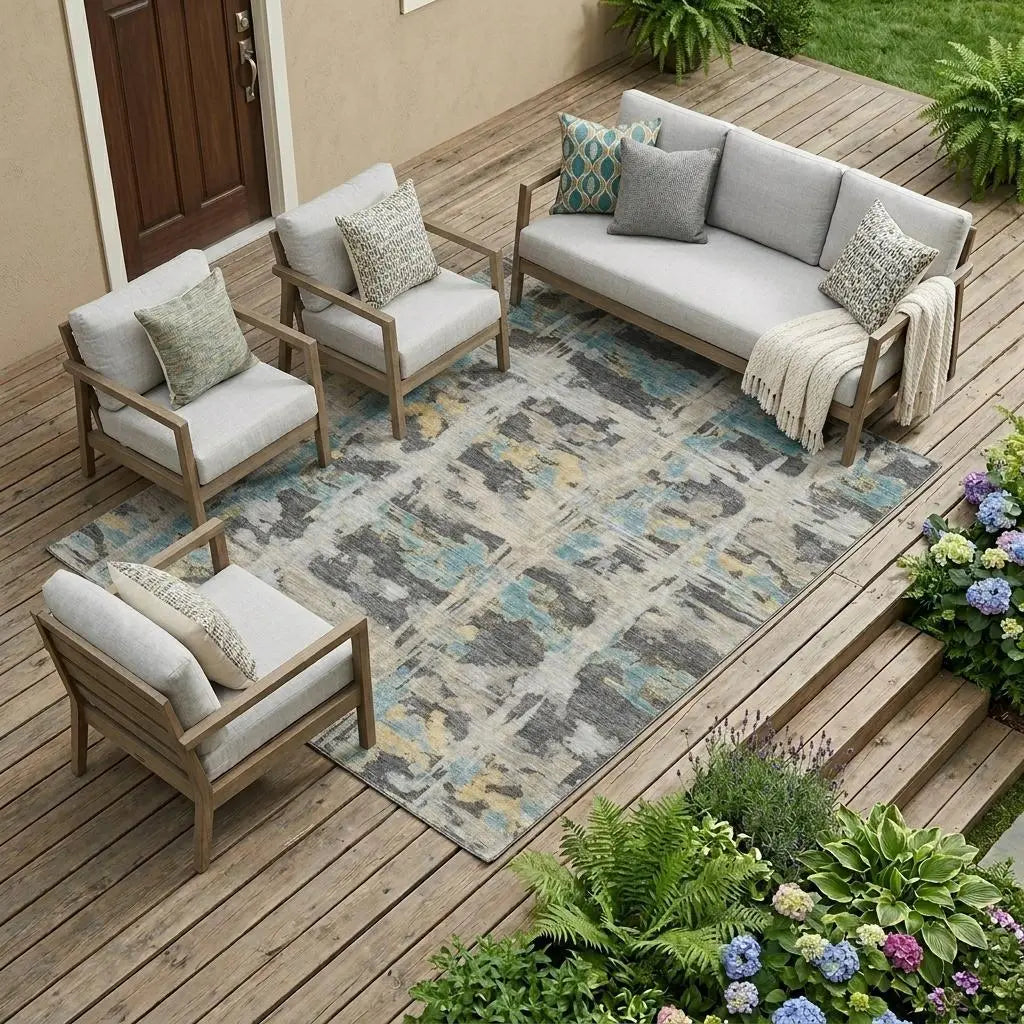 9' X 12' Gray And Silver Abstract Washable Indoor Outdoor Area Rug Homeroots Outdoor