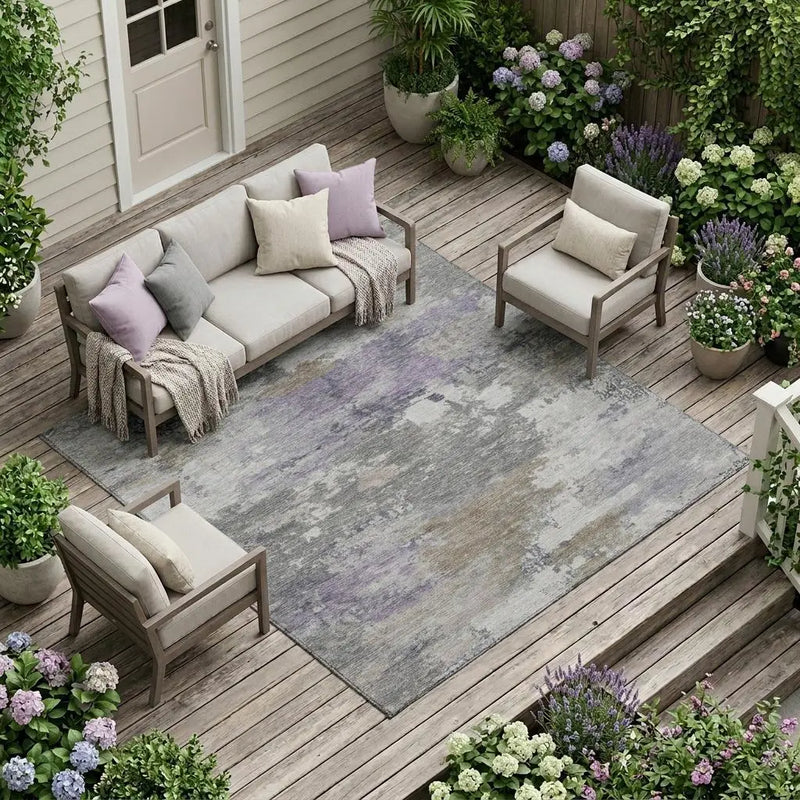 9' X 12' Gray And Silver Abstract Washable Indoor Outdoor Area Rug Homeroots Outdoor