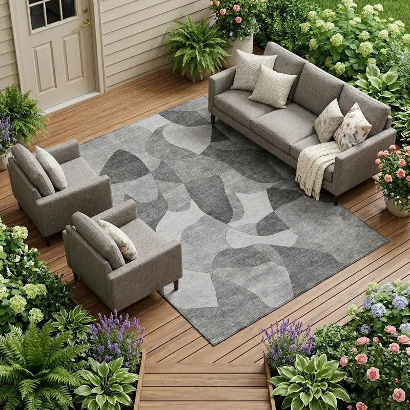 9' X 12' Gray And Silver Abstract Washable Indoor Outdoor Area Rug Homeroots Outdoor