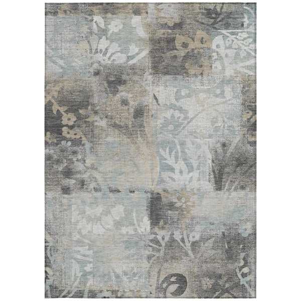 9' X 12' Gray And Silver Botanical Leaves Washable Indoor Outdoor Area Rug Homeroots Outdoor
