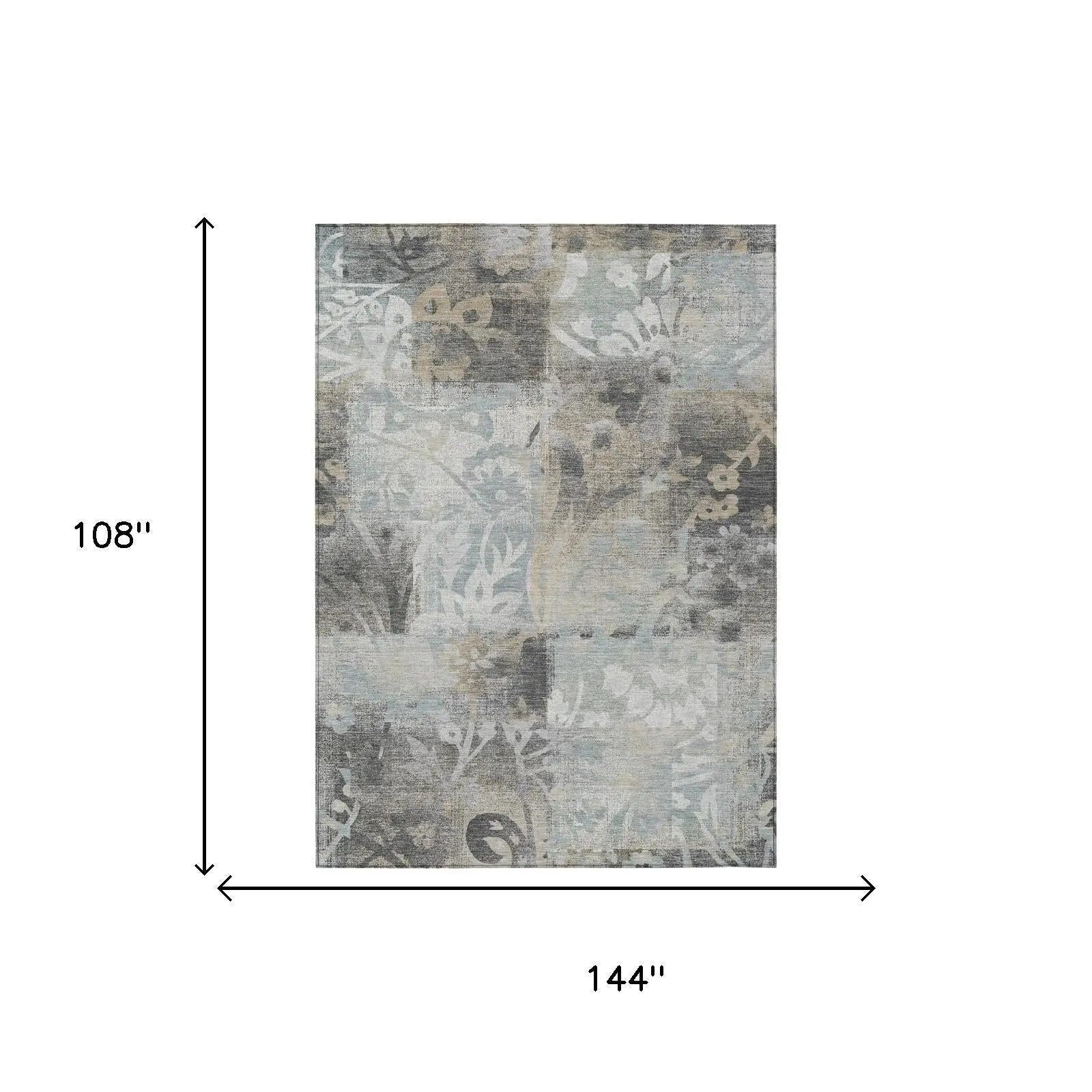 9' X 12' Gray And Silver Botanical Leaves Washable Indoor Outdoor Area Rug Homeroots Outdoor
