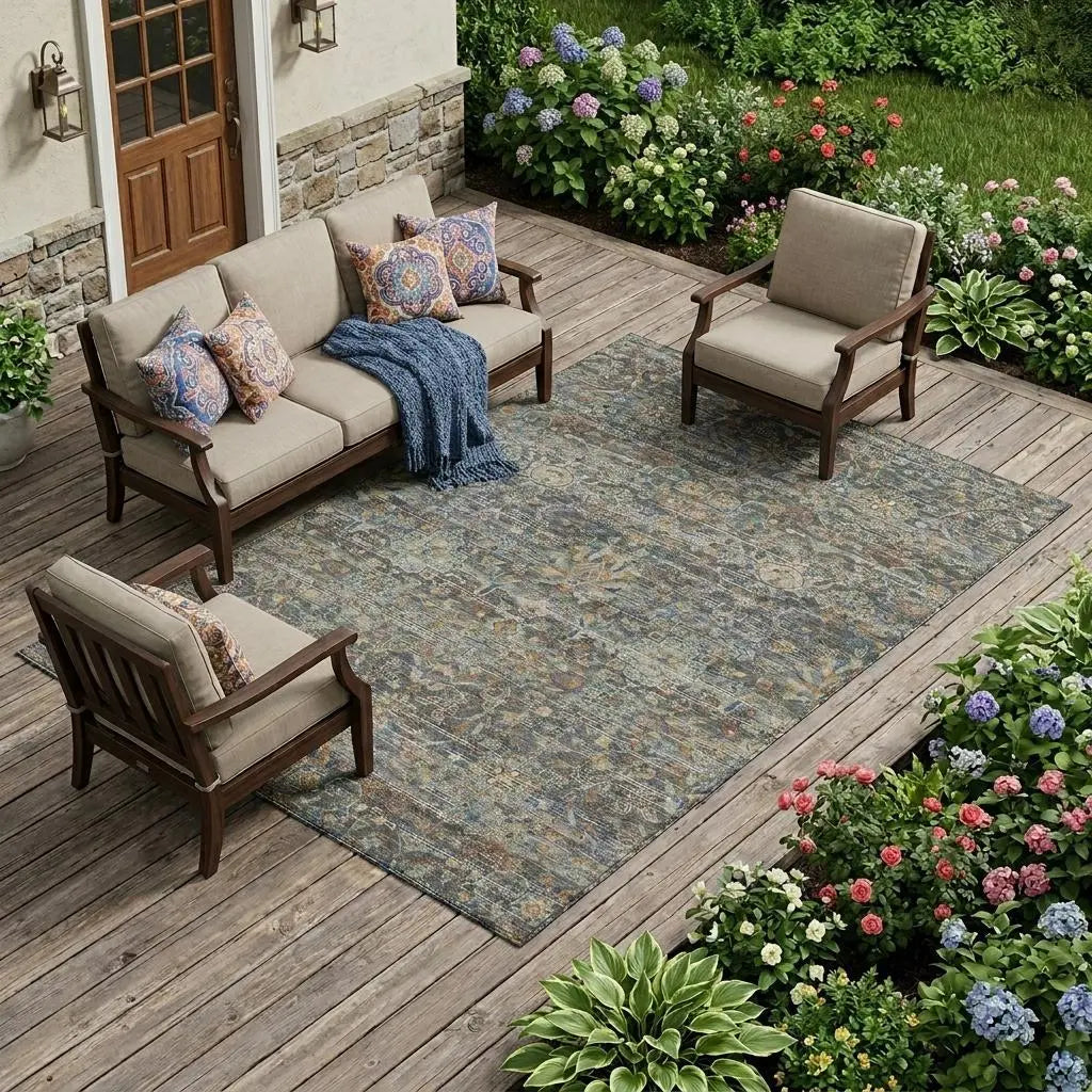 9' X 12' Gray And Silver Floral Medallion Washable Indoor Outdoor Area Rug Homeroots Outdoor