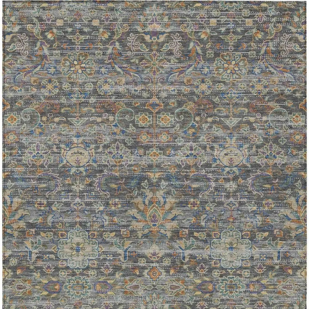 9' X 12' Gray And Silver Floral Medallion Washable Indoor Outdoor Area Rug Homeroots Outdoor
