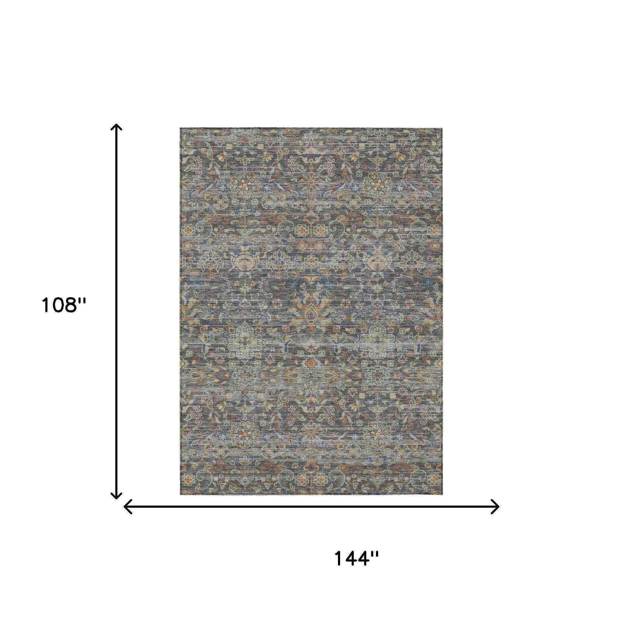 9' X 12' Gray And Silver Floral Medallion Washable Indoor Outdoor Area Rug Homeroots Outdoor