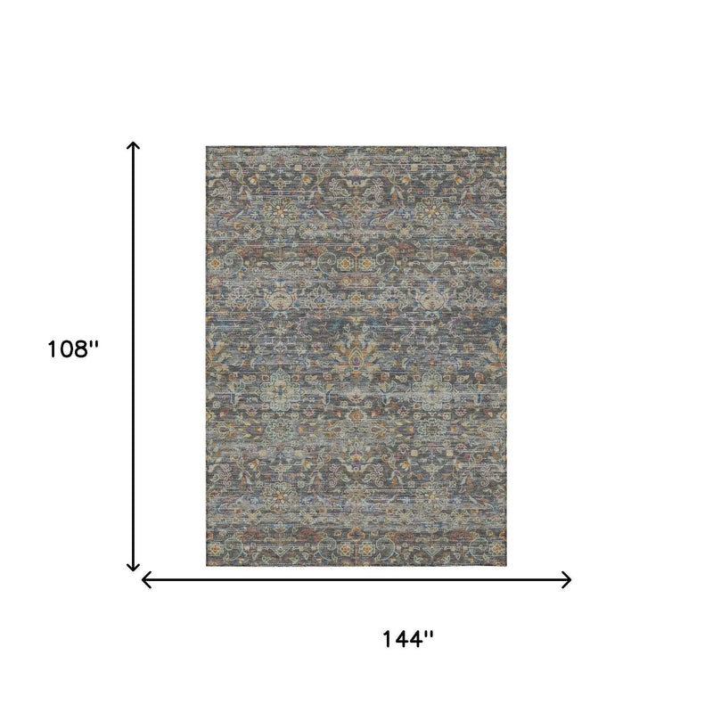 9' X 12' Gray And Silver Floral Medallion Washable Indoor Outdoor Area Rug Homeroots Outdoor