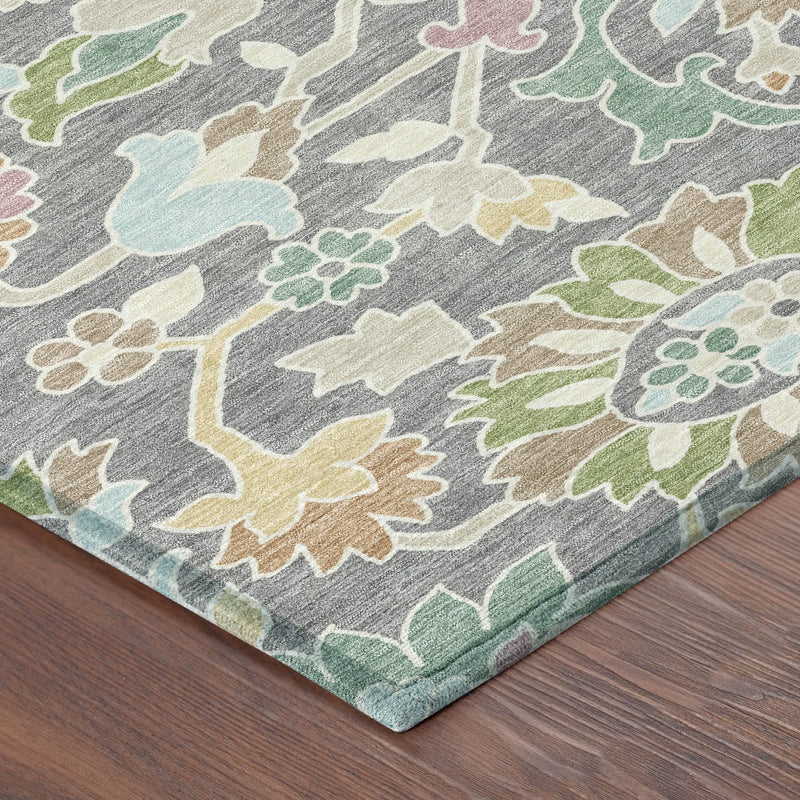 9' X 12' Gray And Silver Floral Washable Indoor Outdoor Area Rug Homeroots Outdoor