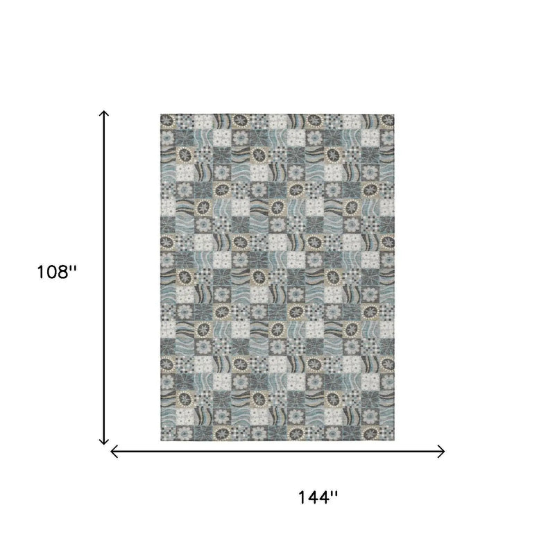 9' X 12' Gray And Silver Floral Washable Indoor Outdoor Area Rug Homeroots Outdoor