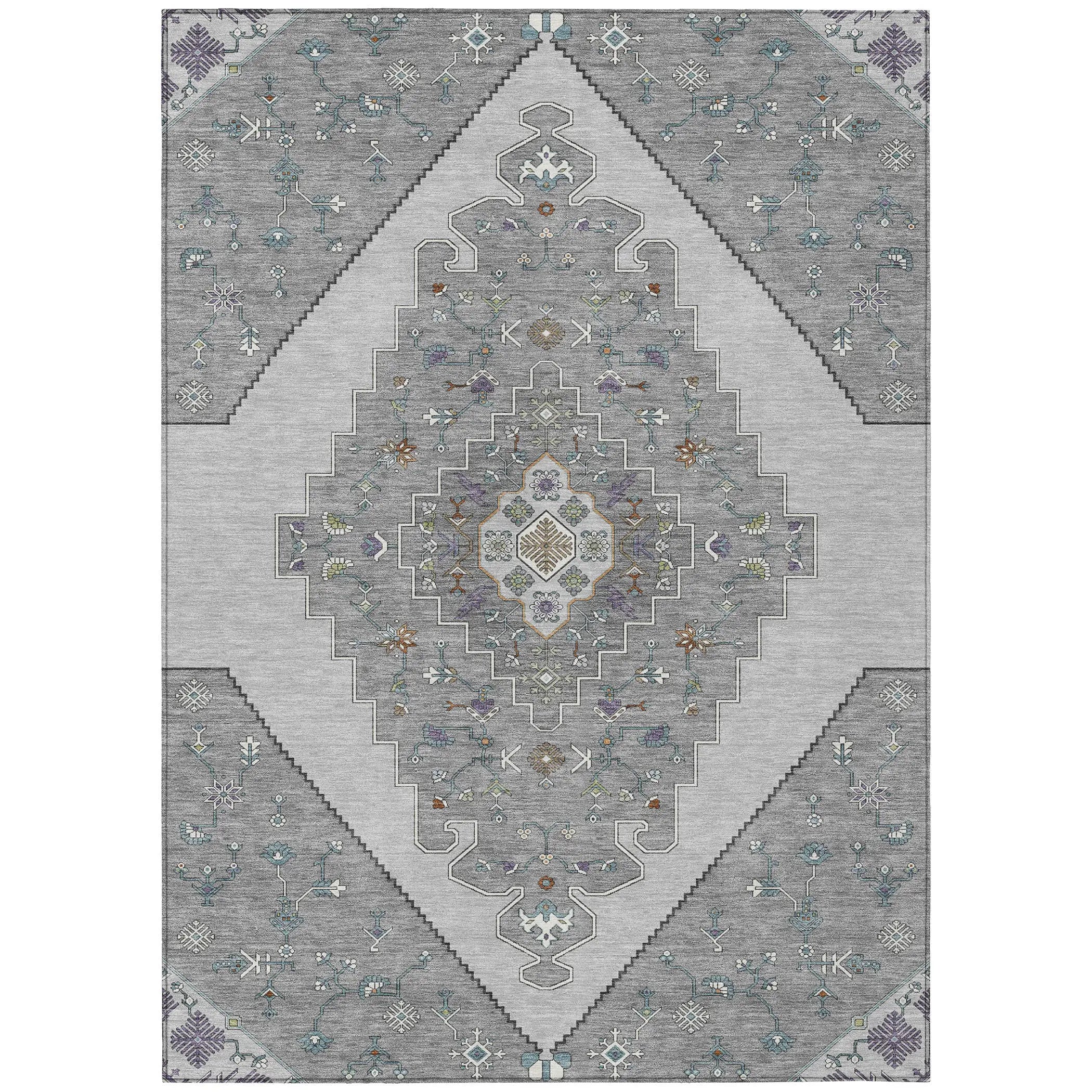 9' X 12' Gray And Silver Geometric Washable Indoor Outdoor Area Rug Homeroots Outdoor
