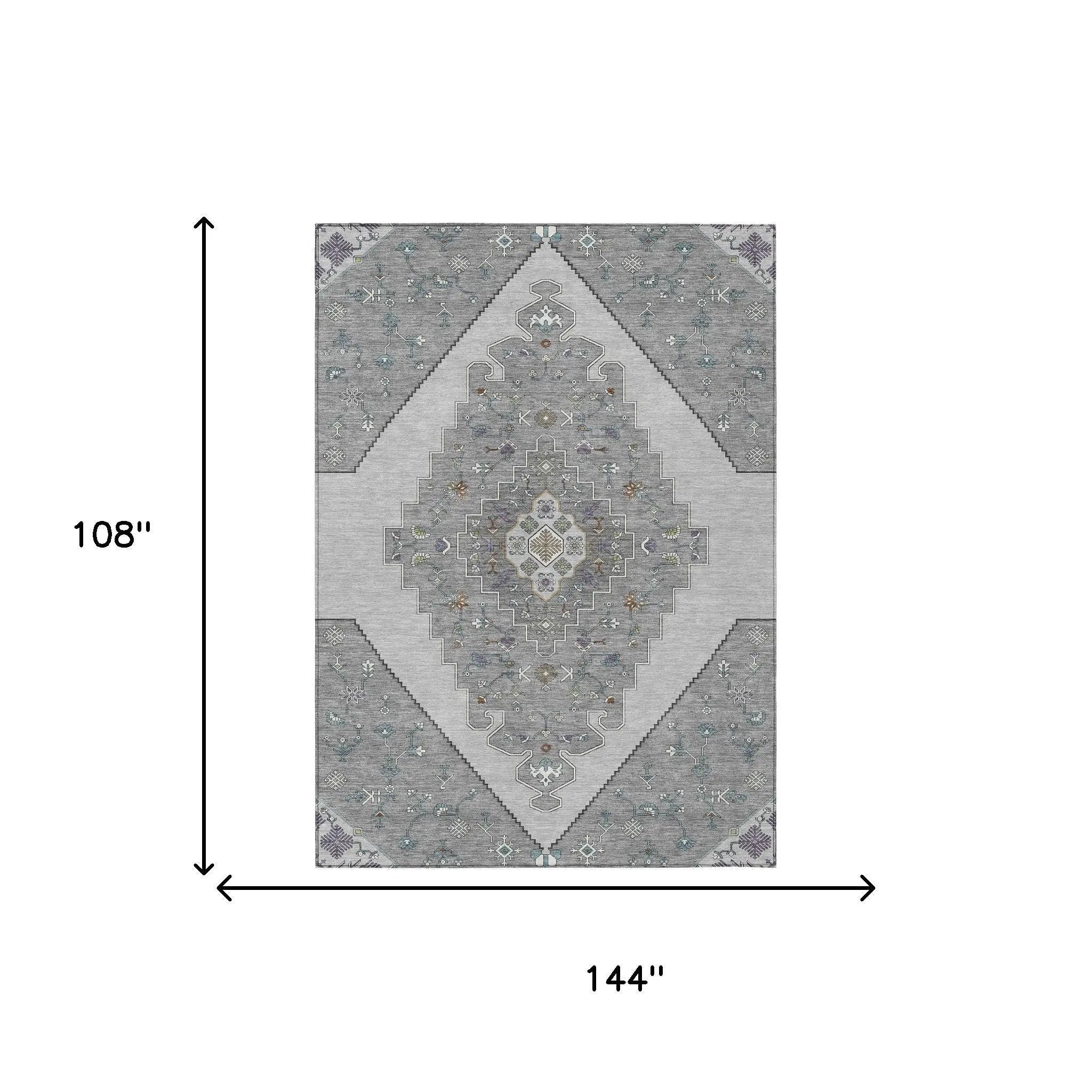 9' X 12' Gray And Silver Geometric Washable Indoor Outdoor Area Rug Homeroots Outdoor