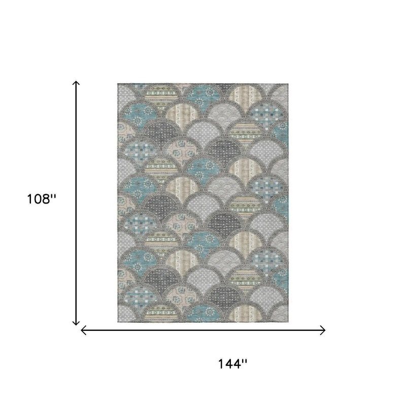 9' X 12' Gray And Silver Geometric Washable Indoor Outdoor Area Rug Homeroots Outdoor