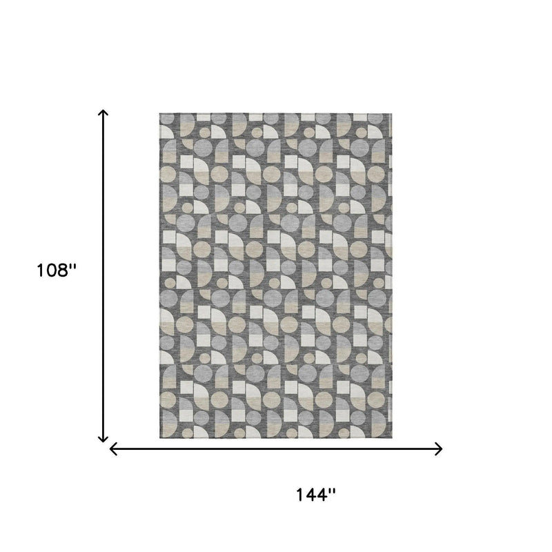9' X 12' Gray And Silver Geometric Washable Indoor Outdoor Area Rug Homeroots Outdoor