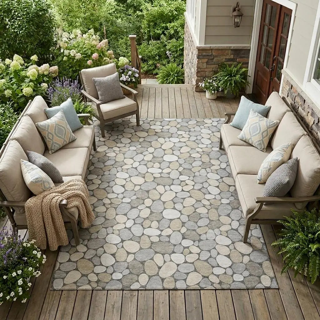 9' X 12' Gray And Silver Geometric Washable Indoor Outdoor Area Rug Homeroots Outdoor