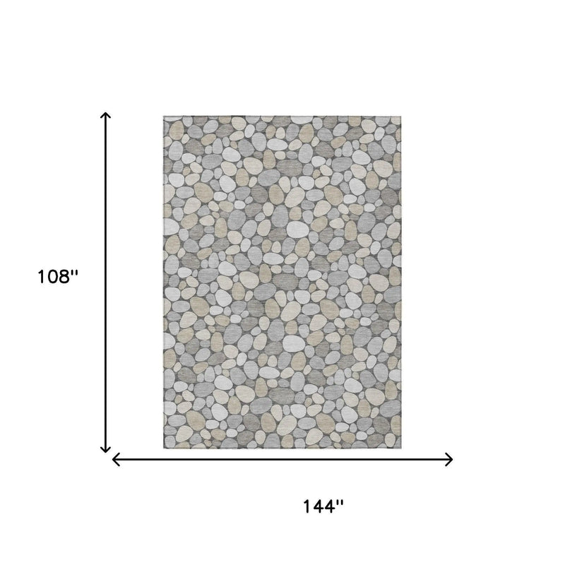 9' X 12' Gray And Silver Geometric Washable Indoor Outdoor Area Rug Homeroots Outdoor