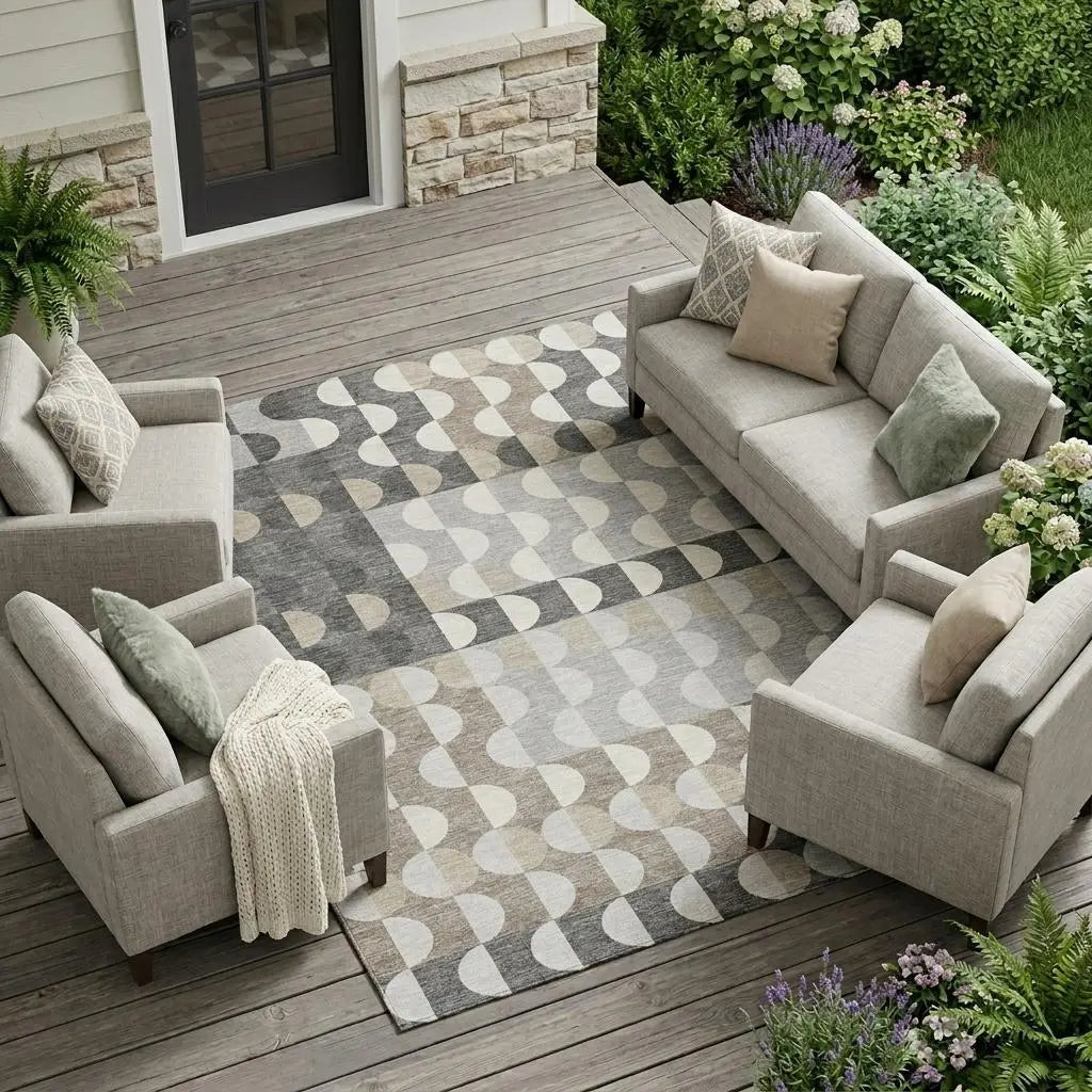 9' X 12' Gray And Silver Geometric Washable Indoor Outdoor Area Rug Homeroots Outdoor