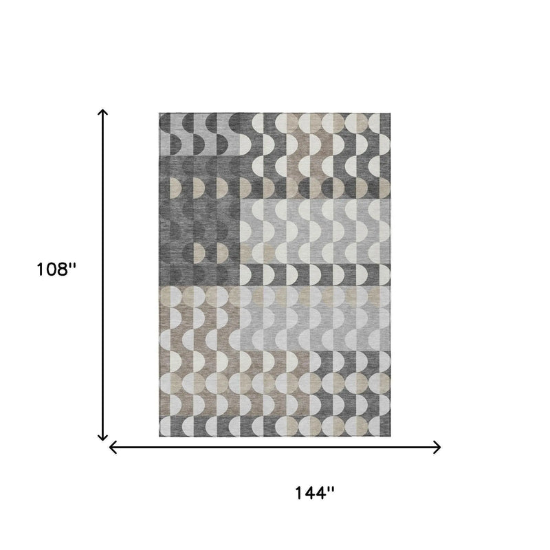 9' X 12' Gray And Silver Geometric Washable Indoor Outdoor Area Rug Homeroots Outdoor