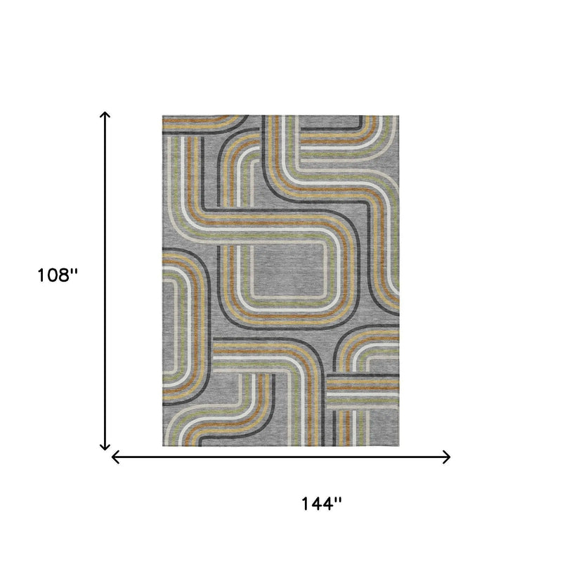 9' X 12' Gray And Silver Geometric Washable Indoor Outdoor Area Rug Homeroots Outdoor